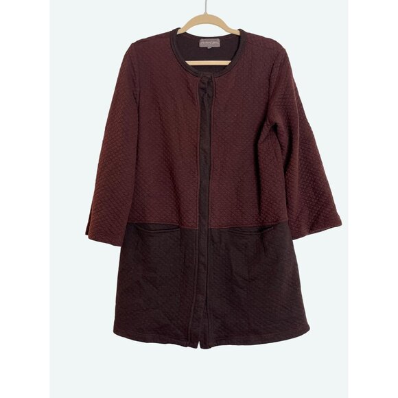 Michael Stars Quilted Snap Front Burgundy Brown Color Block Sweater Coat Long  M - Picture 1 of 9